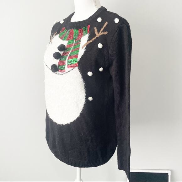 Forever 21 snowman holiday Christmas sweater size small black crew pullover - Picture 6 of 8
